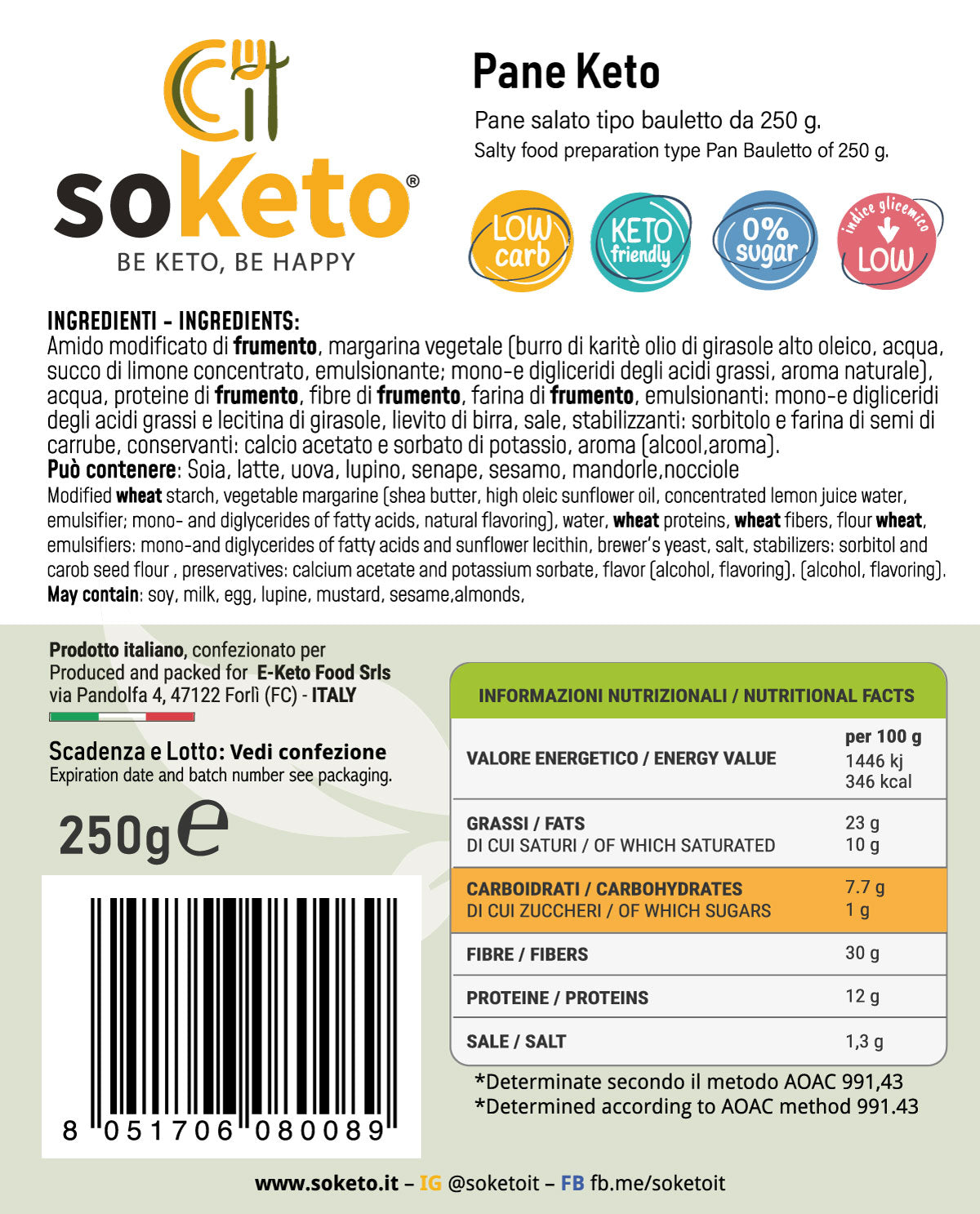 Keto Low Carb Bread Bun 12g Protein 4.8g Carb per 100g - SOKETO Protein Bread 28g Fiber Coconut Oil - Low GI for Diabetics Sandwich Type - 250g